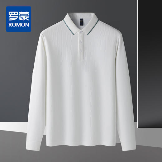【华夫格含桑蚕丝】罗蒙男士春秋款加厚polo衫男长袖t恤男舒适男polo衫 商品图7
