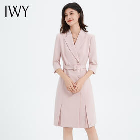 IWY/粉色连衣裙七分袖西装裙商务通勤修身优雅ol工装裙Q13305