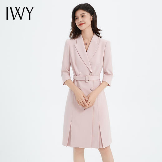 IWY/粉色连衣裙七分袖西装裙商务通勤修身优雅ol工装裙Q13305 商品图0