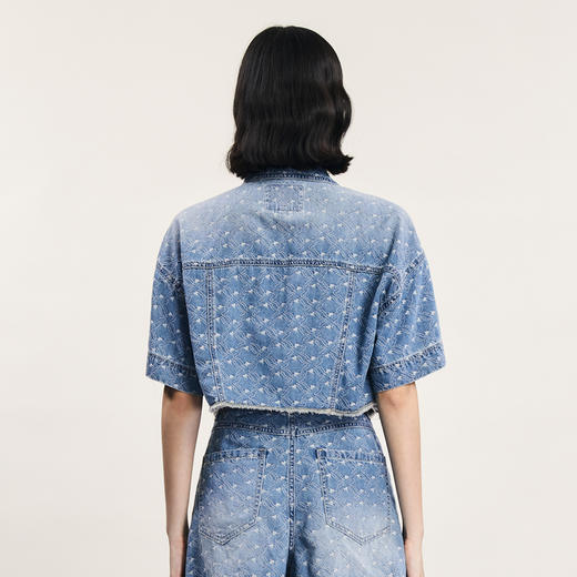 谜底短款牛仔外套短袖女2024夏款复古风宽松单排扣上衣242MW0587 商品图2