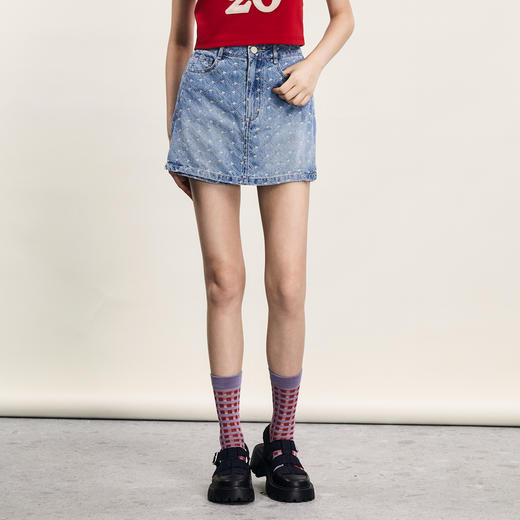 谜底牛仔裤短裤女2024夏季新品复古百搭老花牛仔直筒裤242MK0591 商品图0