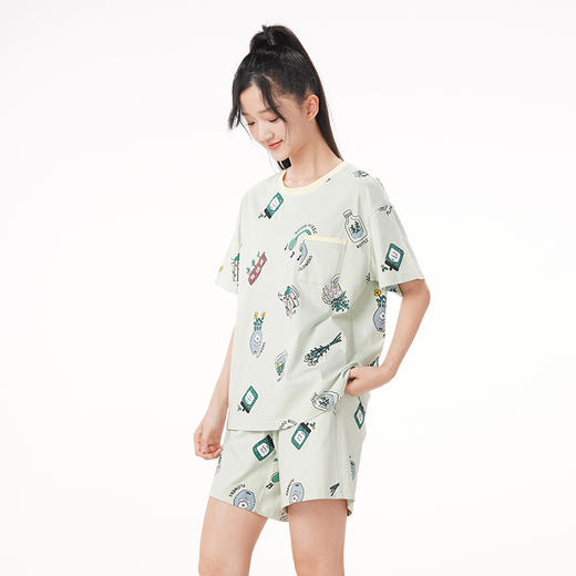 都市丽人生活家居春夏睡衣女32支CVC单面家居服薄款短袖短裤女士棉质套装LH42D5 商品图1
