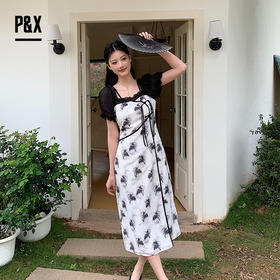 P&X设计师女装夏季 新中式国风复古时尚连衣长裙 824208285 花色