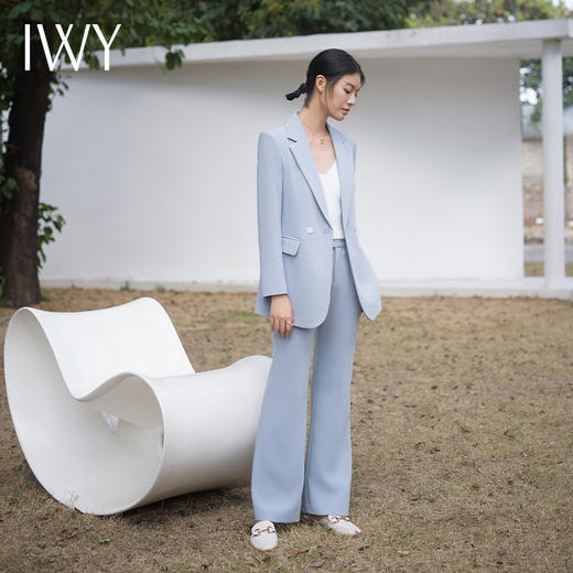 IWY/蓝色西装套装宽松版休闲西服外套百搭韩版炸街御姐风英伦风两件套C13519+P33519 商品图3