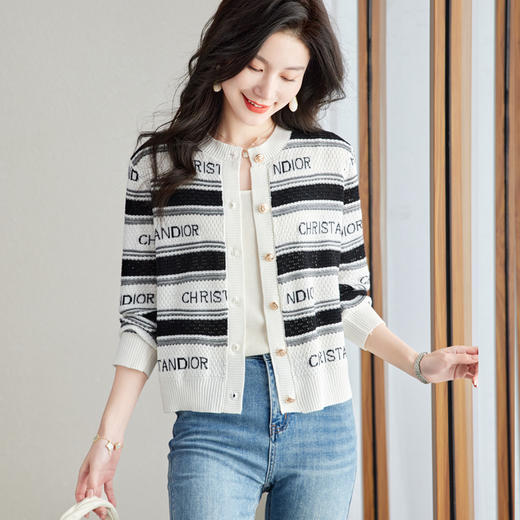 气质优雅，温柔风条纹针织衫HR-MLLJS6691 商品图4