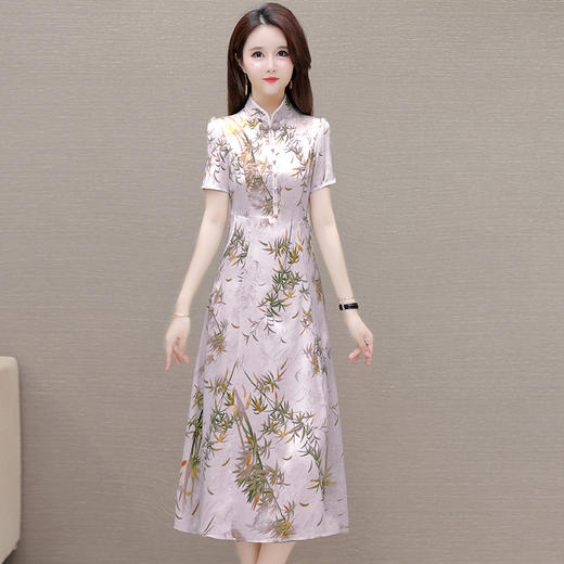 新中式国风时尚旗袍裙，立领短袖印花修身连衣裙QYM-OMS-CA4330-L 商品图1