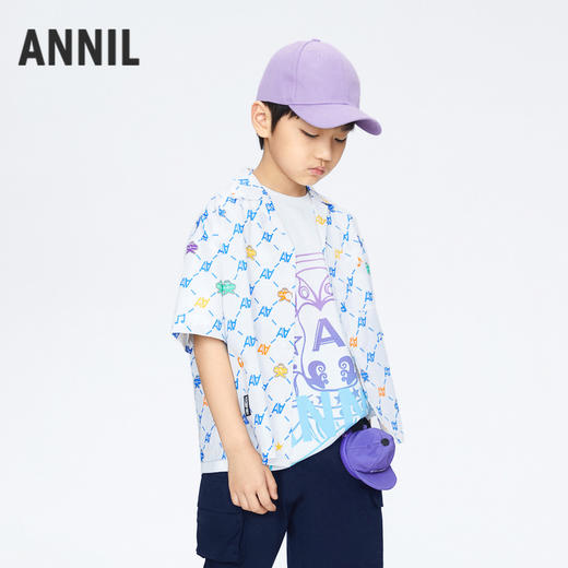 男童老花衬衫翻领短袖上衣夏季新款安奈儿童装实体店同款AB421734 商品图2