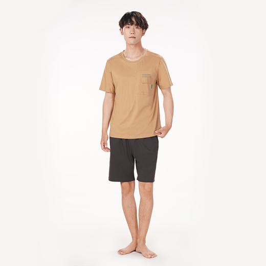 都市丽人都市锋尚舒适外出春夏睡衣男32支CVC单面家居服薄款短袖短裤男士棉质套装FH42B7 商品图1