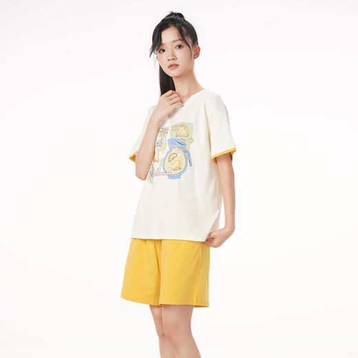 都市丽人生活家居春夏睡衣女32支CVC单面家居服薄款短袖短裤女士棉质套装LH42D1 商品图1