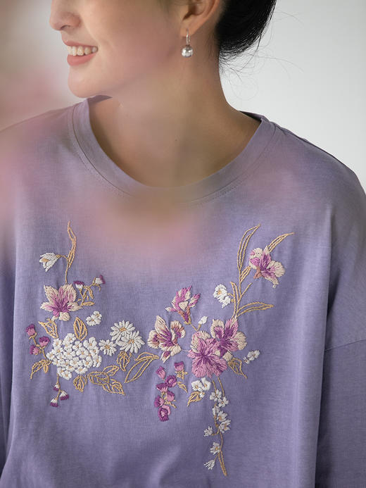 牧衣游原创汉麻棉机绣短T恤女新款圆领宽松休闲百搭短袖上衣 游仁 商品图3