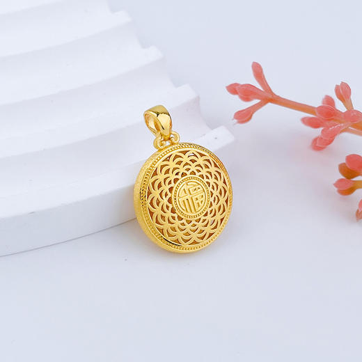 足金999.9 #八宝罗盘 #小红书 空心镂空福字八宝罗盘吊坠（面宽约17.2mm）(DZ00689)（预售产品下单后不退款不退货不换货不补差价（预售产品下单后不退款不退货不换货不补差价 商品图1