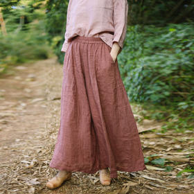 绽放100朵/2024新款色织亚麻天然褶皱感宽松遮肉显瘦武士裤