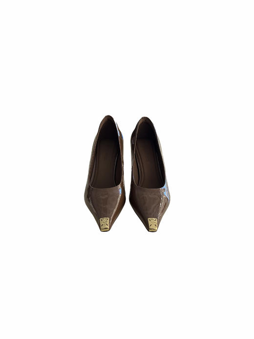 SAFICOO 漆皮咖啡色 方头高跟浅口法式高跟鞋 商品图2