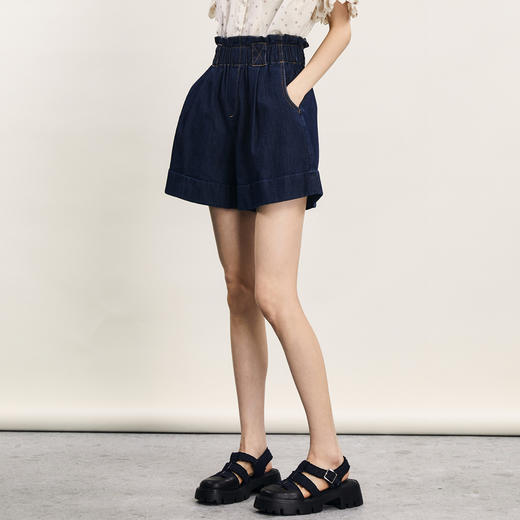 谜底牛仔短裤女2024夏季新品复古文艺风花苞式高腰A型裤242MK0713 商品图1