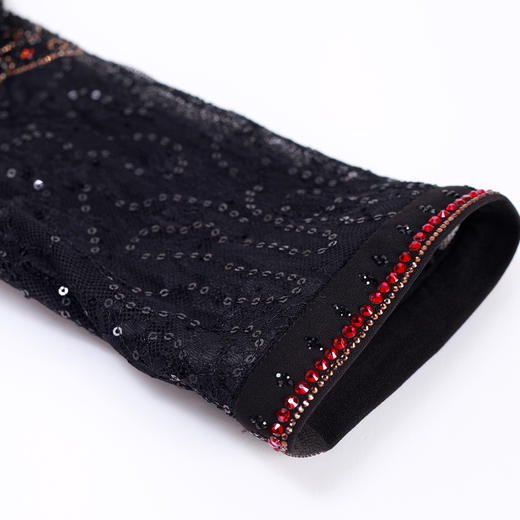 MC803斯尔丽2024春季新款华丽烫图修身显瘦小黑裙圆领七分袖连衣裙 商品图5