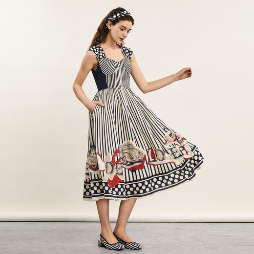 谜底吊带连衣裙2024夏季新品度假风复古黑白条绣花长裙242ML0678 商品图1