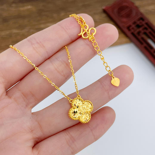 【限时克减128元】足金999.9 #碎碎冰 #小红书 【精品】调节双层碎碎冰四叶草套链（面宽约13mm）(AEWZTL00092-1)（预售产品下单后不退款不退货不换货不补差价 商品图2