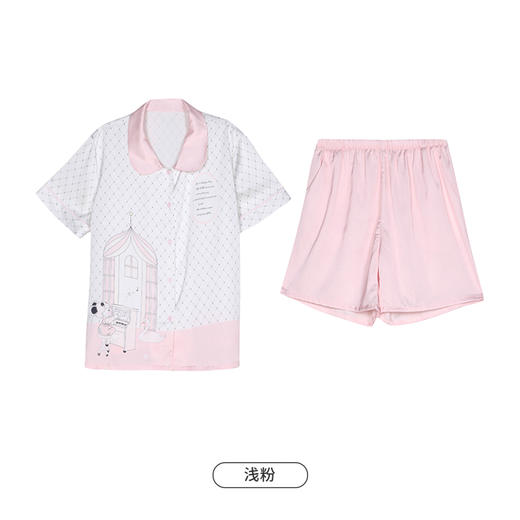 都市丽人生活家居春夏睡衣女冰雪丝印花家居服薄款短袖短裤女士丝质套装LH41D7 商品图14