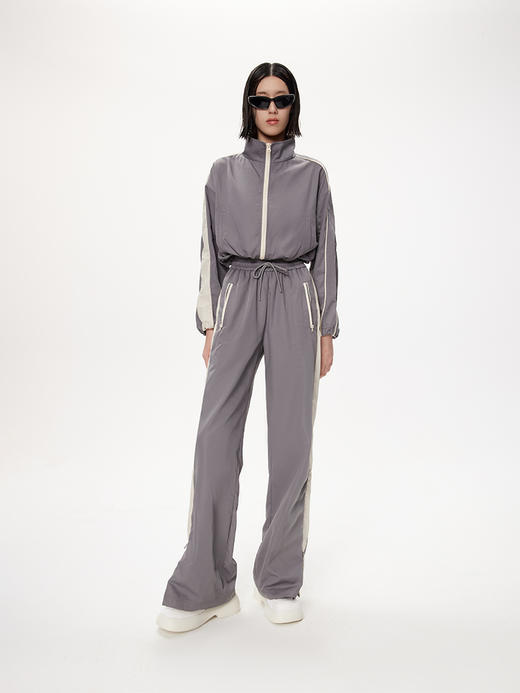 lost in echo设计师品牌休闲百搭侧开衩拼接撞色宽松运动直筒长裤 商品图0