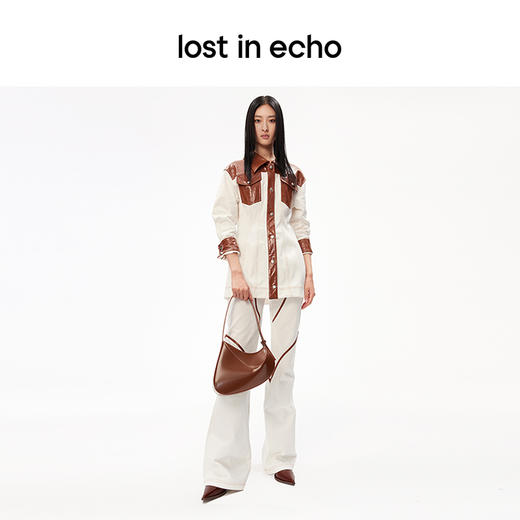 [断码]lost in echo设计师品牌美拉德风高级显瘦拼接撞色修身喇叭牛仔裤 商品图4