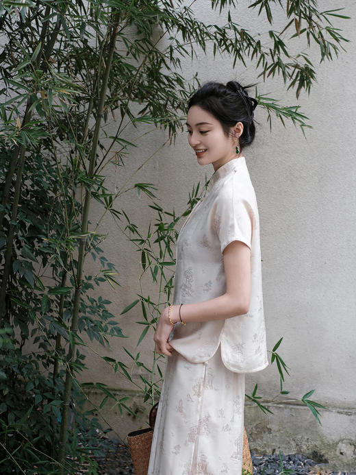 盛唐牡丹 |桃花源香槟色真丝提花上衣 商品图12