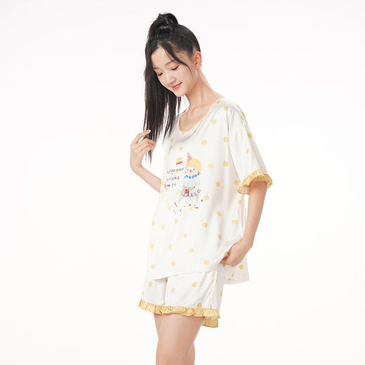 都市丽人生活家居春夏睡衣女冰雪丝印花家居服薄款短袖短裤女士丝质套装LH42E1 商品图1