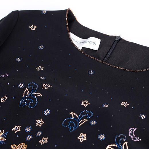 MC823斯尔丽2024春季新款浪漫满天星彩色烫钻圆领七分袖收腰修身连衣裙 商品图4