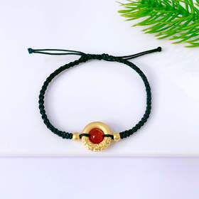 【限时7.5折】【定价黄金】足金 #热卖 #悟空 3D硬金红玛瑙相思豆祥云悟空金箍棒平安扣双珠黑色调节成品手串(AJ3DSC00200)（预售产品下单后不退款不退货不换货不补差价）