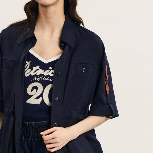 谜底连衣裙短袖女2024年夏季新品工装风复古宽松中长裙242ML0680 商品图3