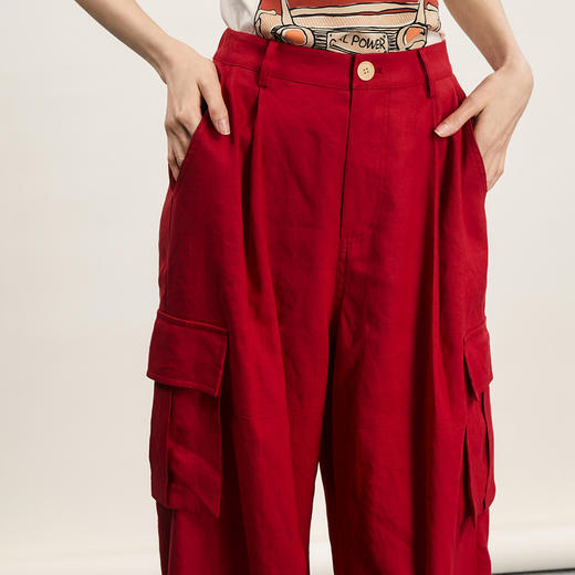 谜底工装休闲裤女2024夏季新品时尚百搭宽松亲肤阔腿裤242MK0625 商品图3