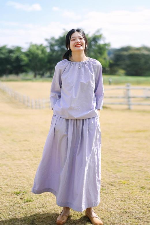 绽放151-152朵/盐缩砂洗80支长绒棉宽松减龄文艺田园T恤半裙套装 商品图5