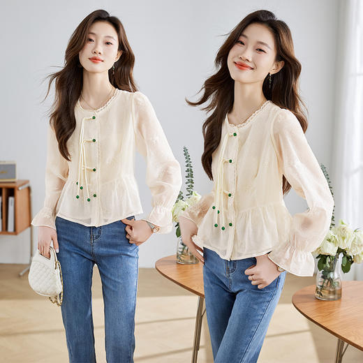 优雅新中式，蕾丝花边显瘦衬衣HR-CPYY8029 商品图1
