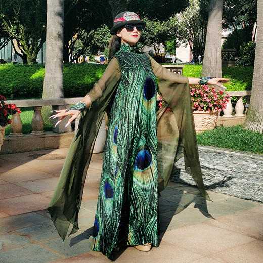 雀翎戏绿飘逸水袖连衣裙 | 杨丽萍老师同款 | 现货加急发 商品图3