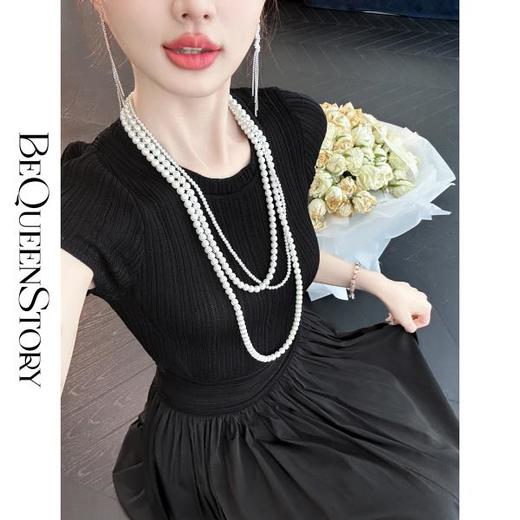 余潇潇【罗马许愿池】透气双曲纱拼接棉圆领连衣裙&背心裙 商品图3