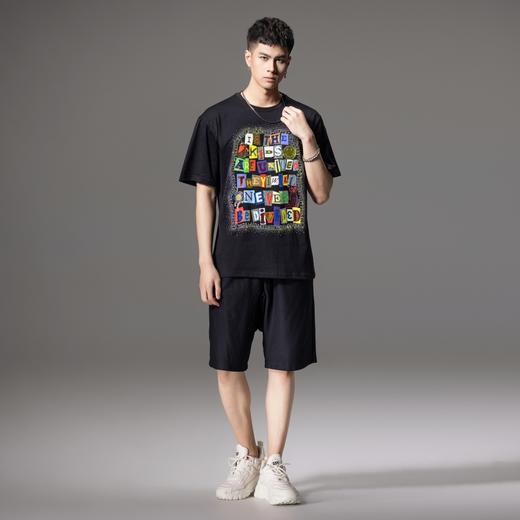 PINLI品立2024夏季新款烫钻字母印花圆领短袖T恤男士BG242111039 商品图4