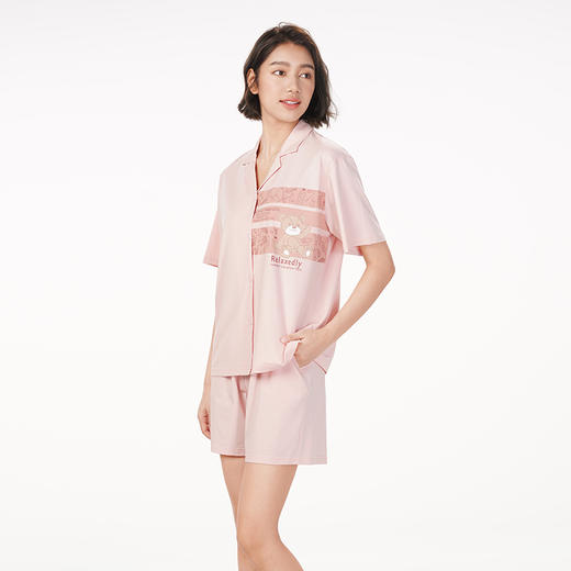 都市丽人亲情蜜语舒适外出春夏睡衣女32支CVC单面家居服薄款短袖短裤女士棉质套装LH40A8 商品图3