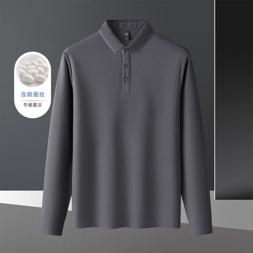 【华夫格含桑蚕丝】罗蒙男士春秋款加厚polo衫男长袖t恤男舒适男polo衫 商品图6