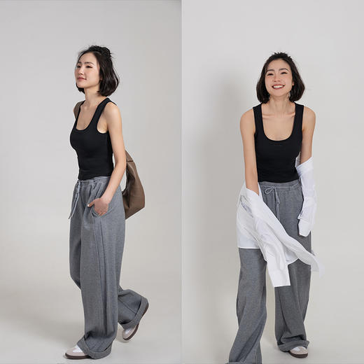 L RECNAVA[裸感磨毛]方领带胸垫基础百搭背心 商品图1