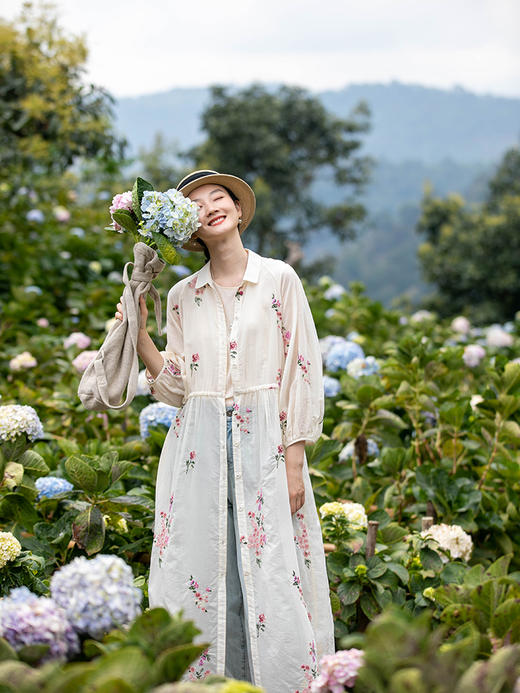 牧衣游原创 丝棉匹绣连衣裙女新款宽松轻薄文艺减龄气质长裙 白夜 商品图1