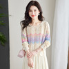 长袖薄款毛衣，防晒彩虹条拼接镂空罩衫上衣HR-MLLJS6692 商品缩略图2