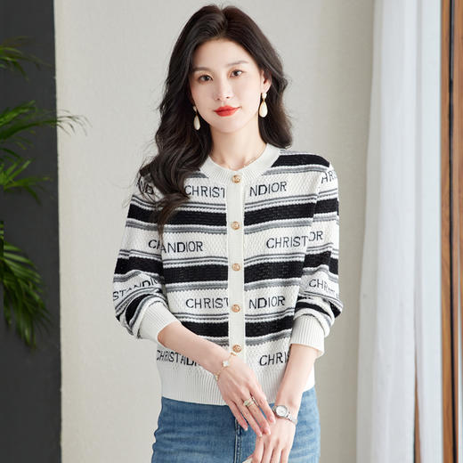 气质优雅，温柔风条纹针织衫HR-MLLJS6691 商品图2