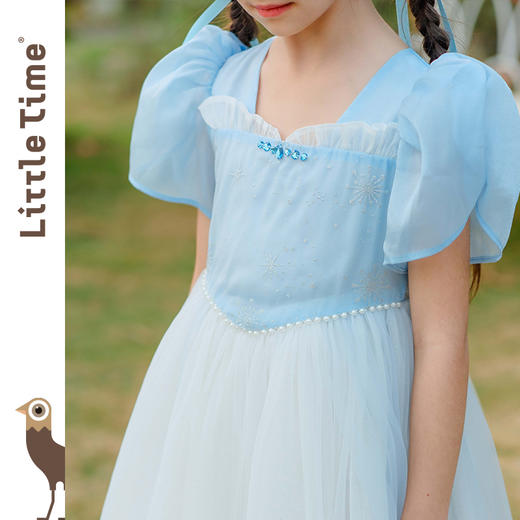 littletime女童连衣裙2024春夏新款短袖中大儿童洋气泡泡袖公主裙 商品图2