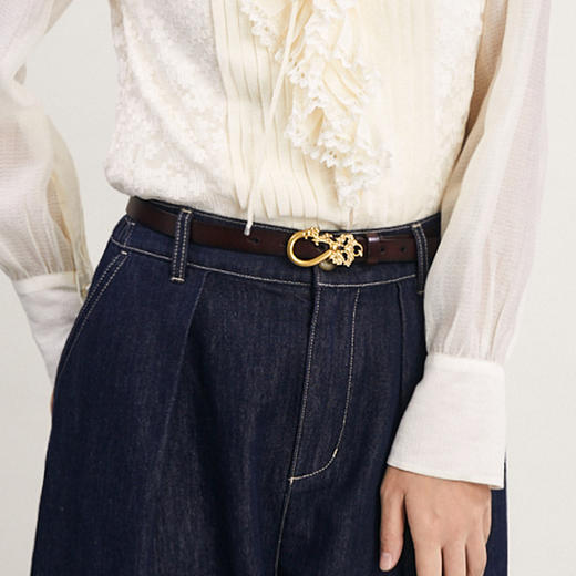 谜底牛皮革腰带女2024年夏季新品复古百搭雕花扣头皮带242MQ0907 商品图2