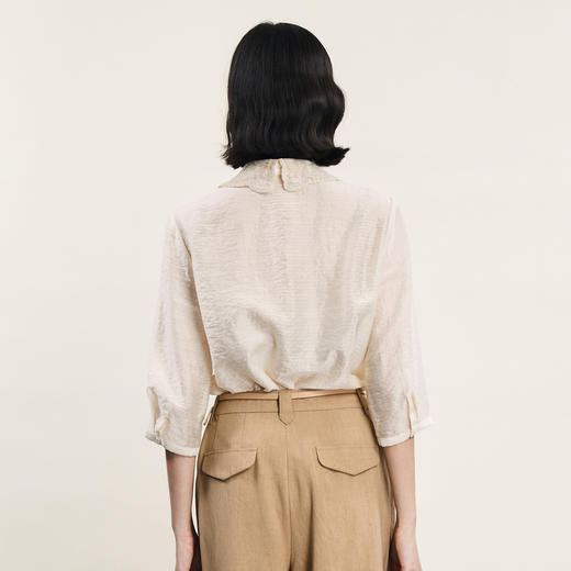 谜底通勤衬衫七分袖女2024年夏款法式浪漫领口绣花衬衣242MC0674 商品图2