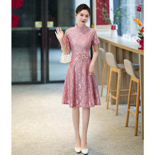 新款蕾丝旗袍，结婚礼服妈妈装高贵礼服旗袍HY2361 商品图0