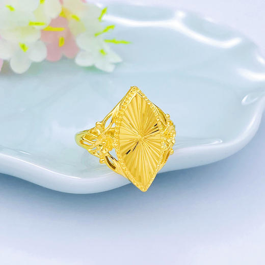 【限时克减150元】足金999.9 活口镂空仿钻车花橄榄形花篮女戒(AF010JZ00104)（预售产品下单后不退款不退货不换货不补差价（预售产品下单后不退款不退货不换货不补差价 商品图0