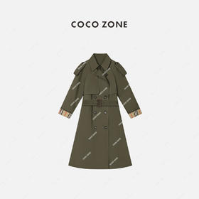 COCO ZONE 100%棉中长款风衣外套气质双排扣大衣 23C29764