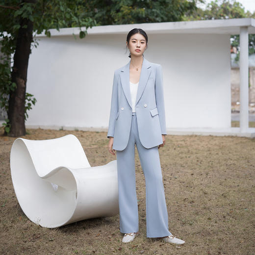 IWY/蓝色西装套装宽松版休闲西服外套百搭韩版炸街御姐风英伦风两件套C13519+P33519 商品图4