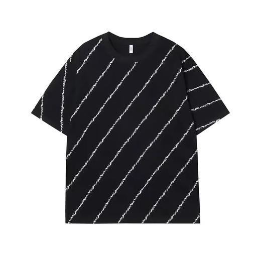 T639夏季新款条纹印花男女短袖休闲宽松上衣时尚百搭潮流T恤 商品图0
