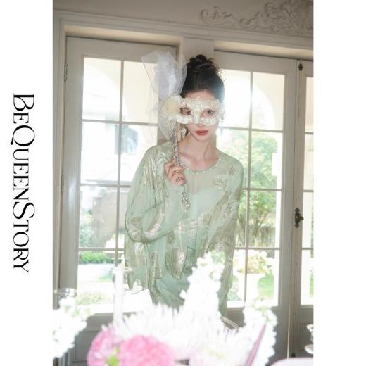 【大货，不退不换】  【曼波清梦】优雅金银丝提花乔其立体鱼尾吊带连衣裙&开衫 商品图4